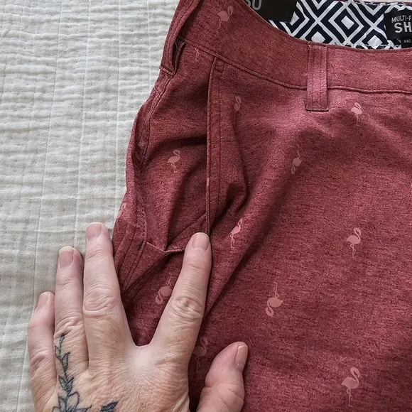 Mens Multi-Functional Beach Shorts Flamingo Chambray Size 30 NWTS - Picture 5 of 10